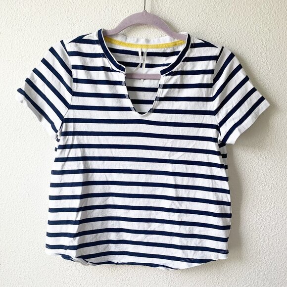 Anthropologie White Navy Blue Stripe V-Neck Tee XS - Picture 1 of 6